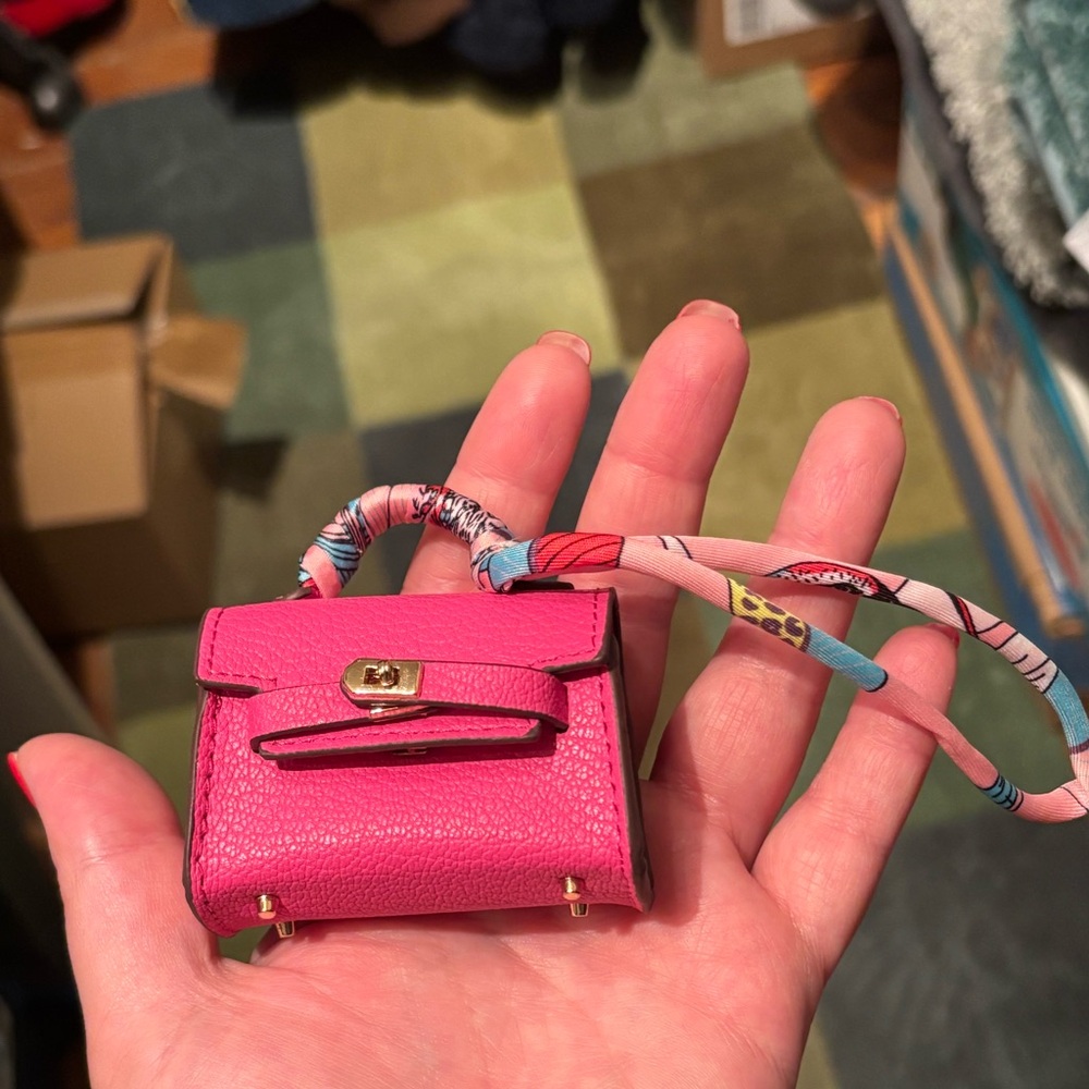 NWOT Pink Mini Handbag with Patterned Strap purse charm